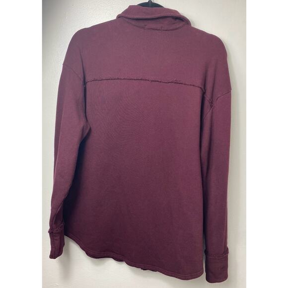 ANTHROPOLOGIE SHACKET S OVERSIZED SHIRT JACKET T.LA EAMON MAROON FLEECE PULLOVER - Picture 2 of 9